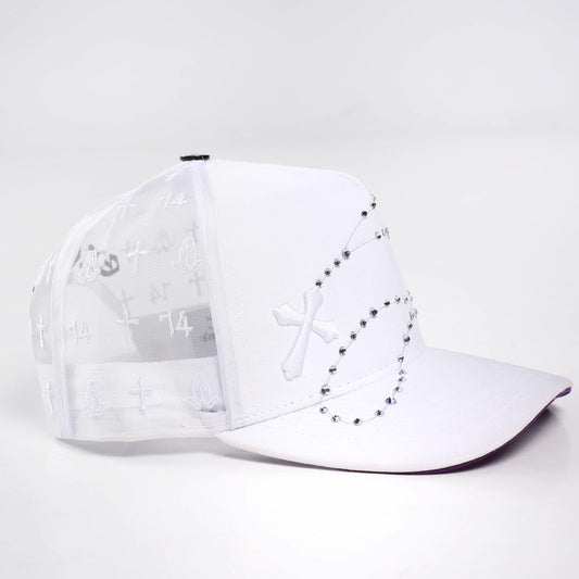 Shiny Long Chain Cap - White