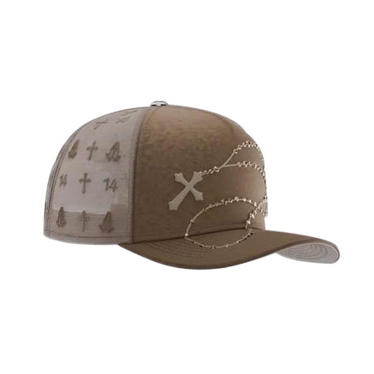 Shiny Long Chain Cap - Brown