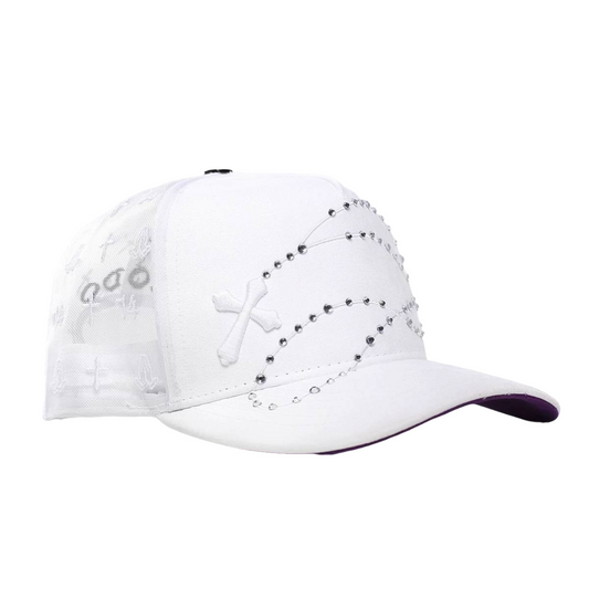 Shiny Long Chain Cap - White